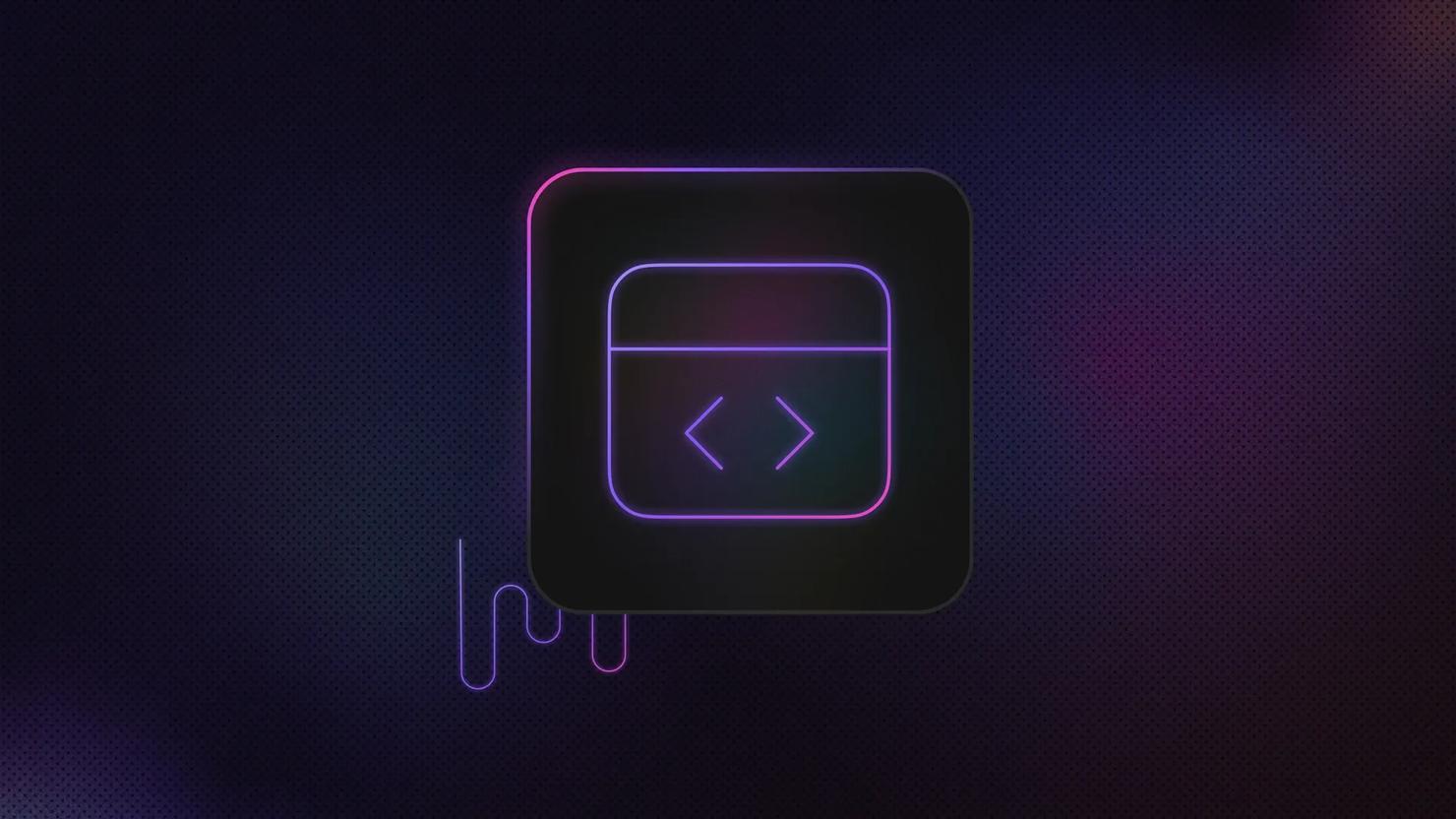 Browser window with code symbol inside a rounded square.