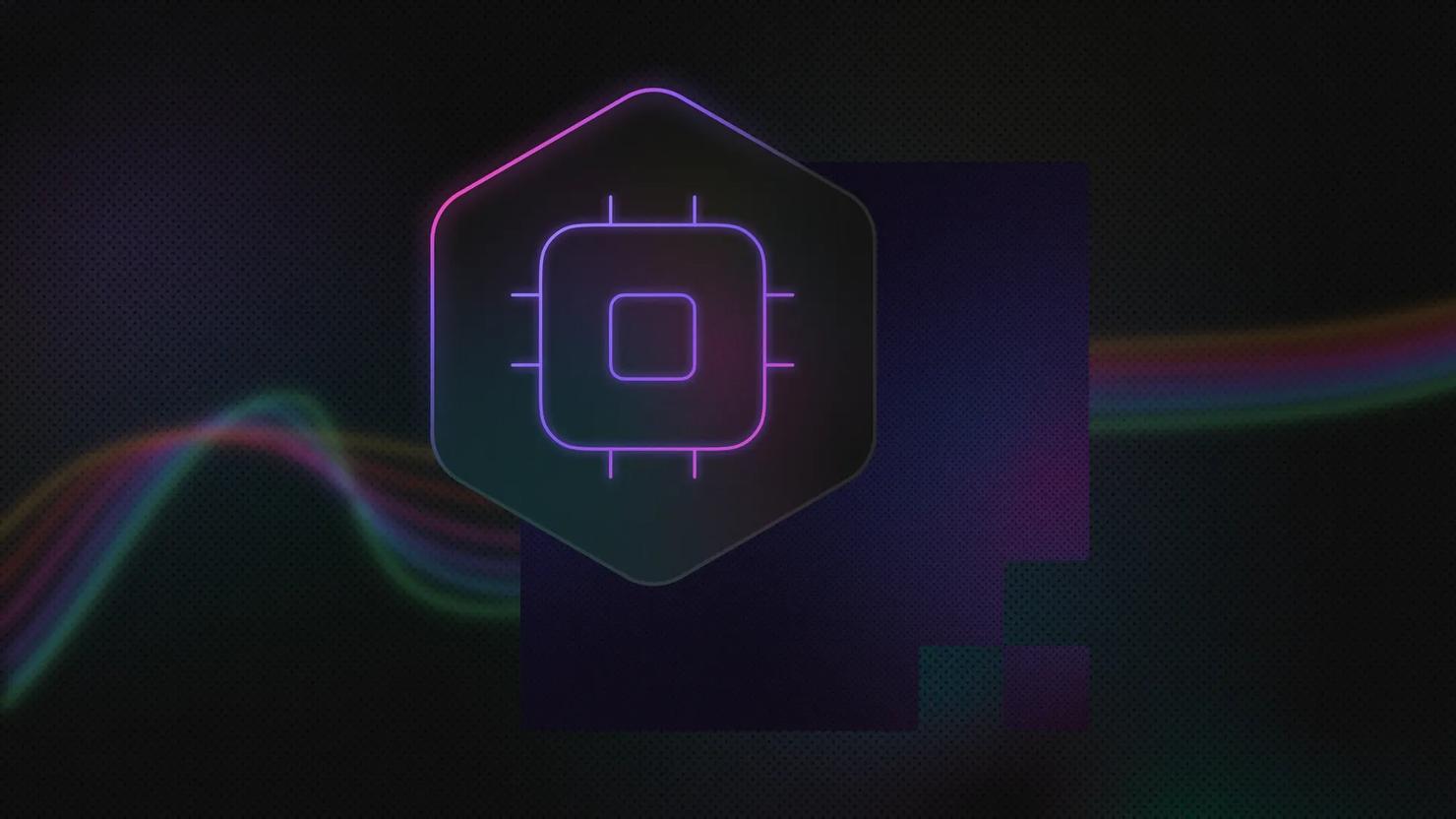 Icon of a microchip centered inside a hexagonal outline
