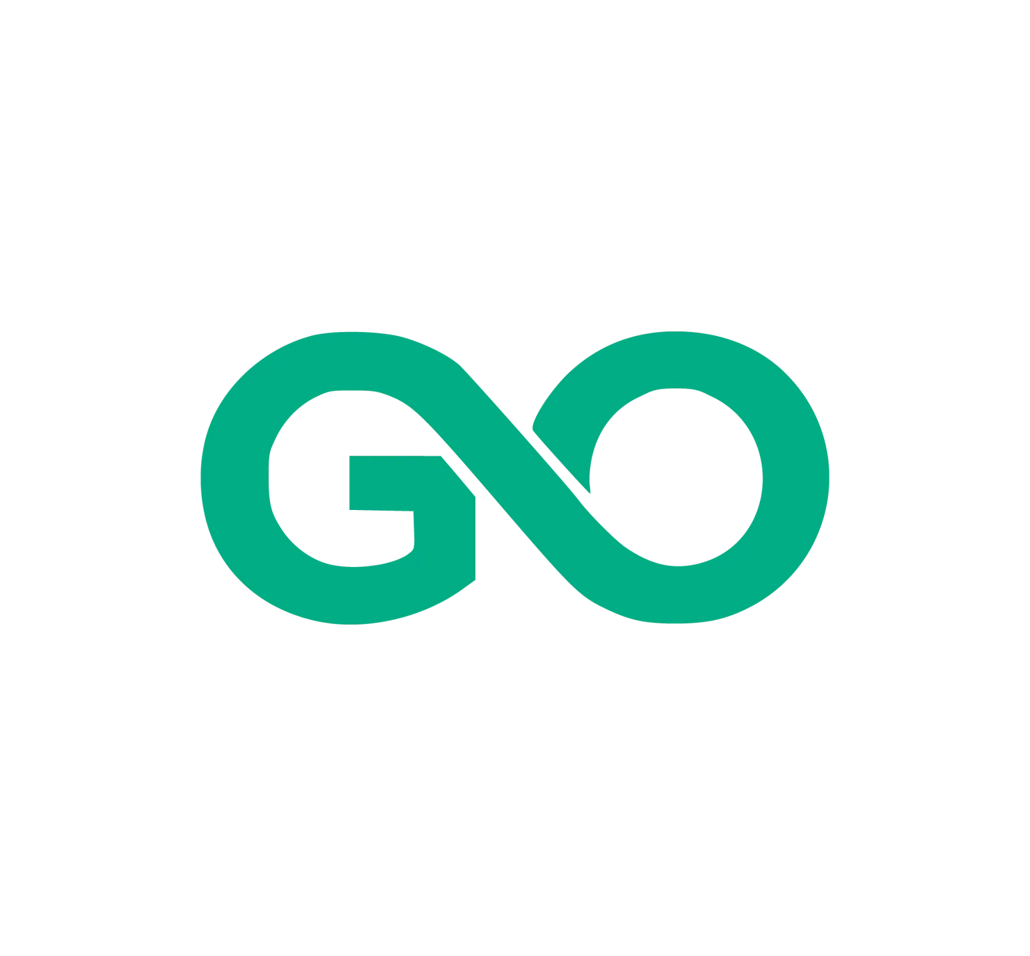 Go brand mark showing 'GO' in a green infinity-style loop centered on white background