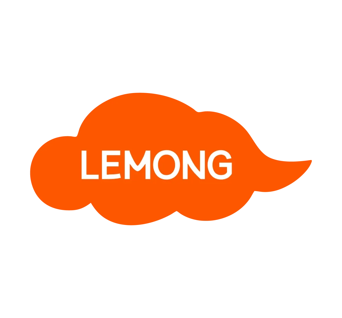 LEMONG logo displaying 'LEMONG' in white inside an orange cloud on a white background