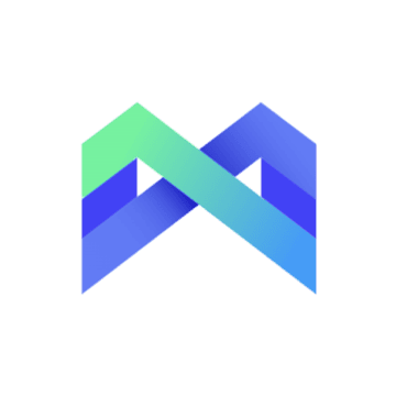 Decodo logo forming an overlapping ribbon "M" in green-to-blue gradient on white background