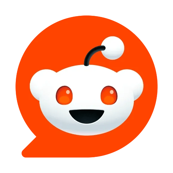 Reddit logo (Snoo) smiling inside an orange speech-bubble icon on a white background