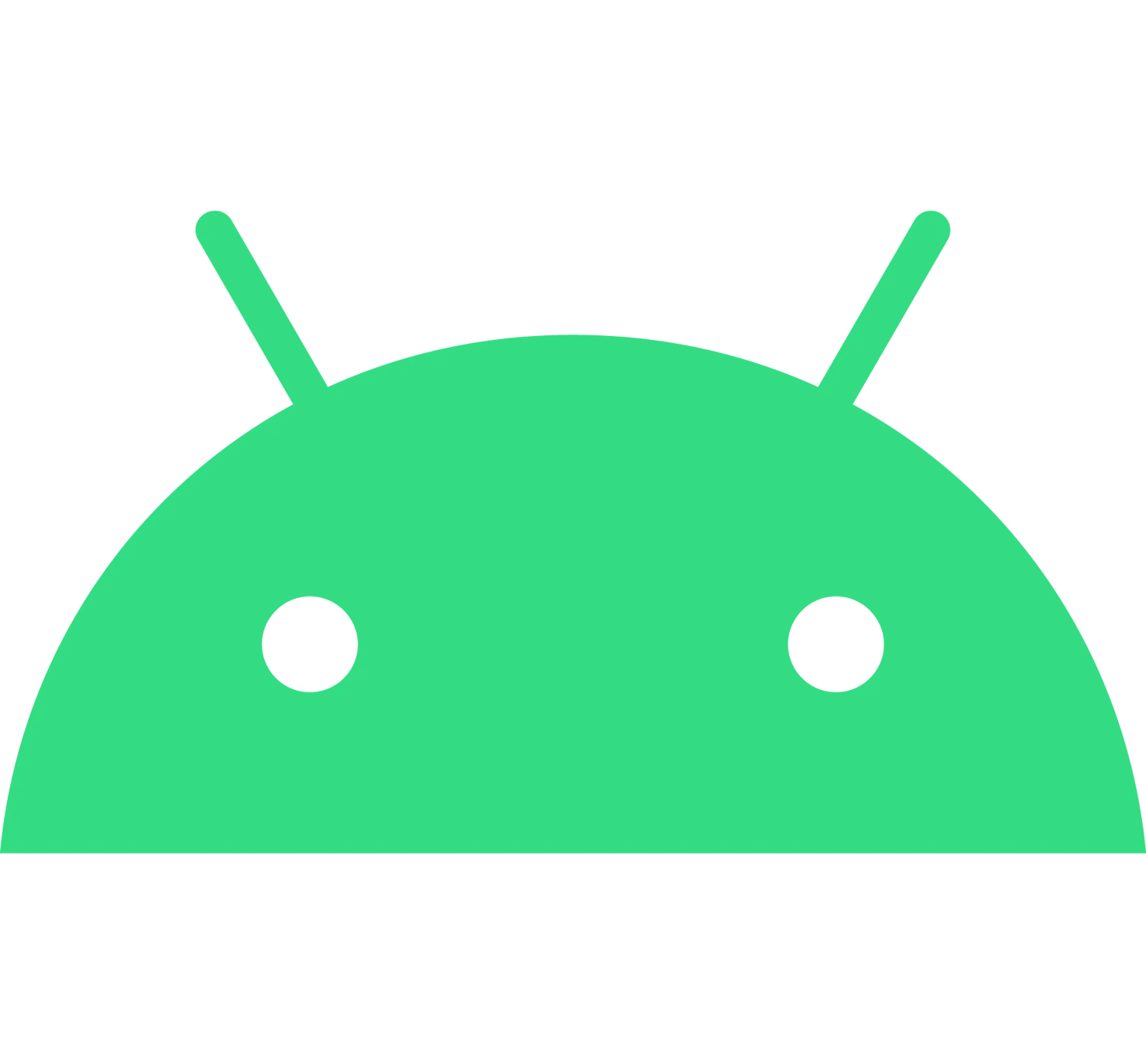 Android logo showing half-head with antennae and round eyes, peeking above a white background.