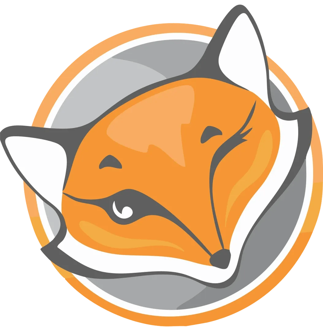 FoxyProxy fox winking inside an orange and gray circular badge