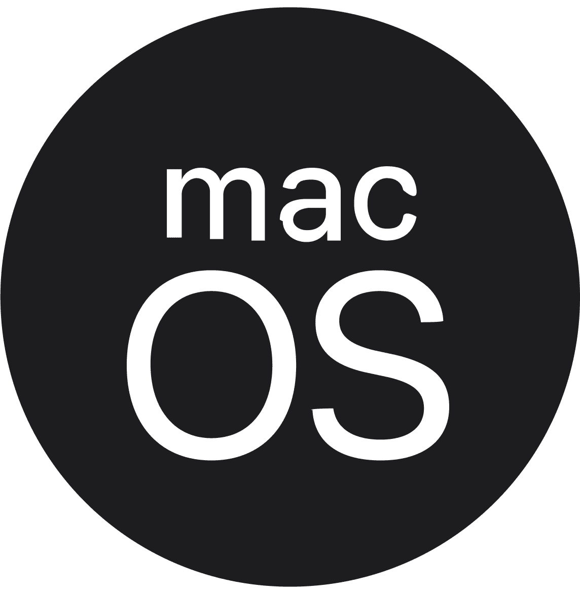 macOS logo showing 'mac OS' text on a black circular background