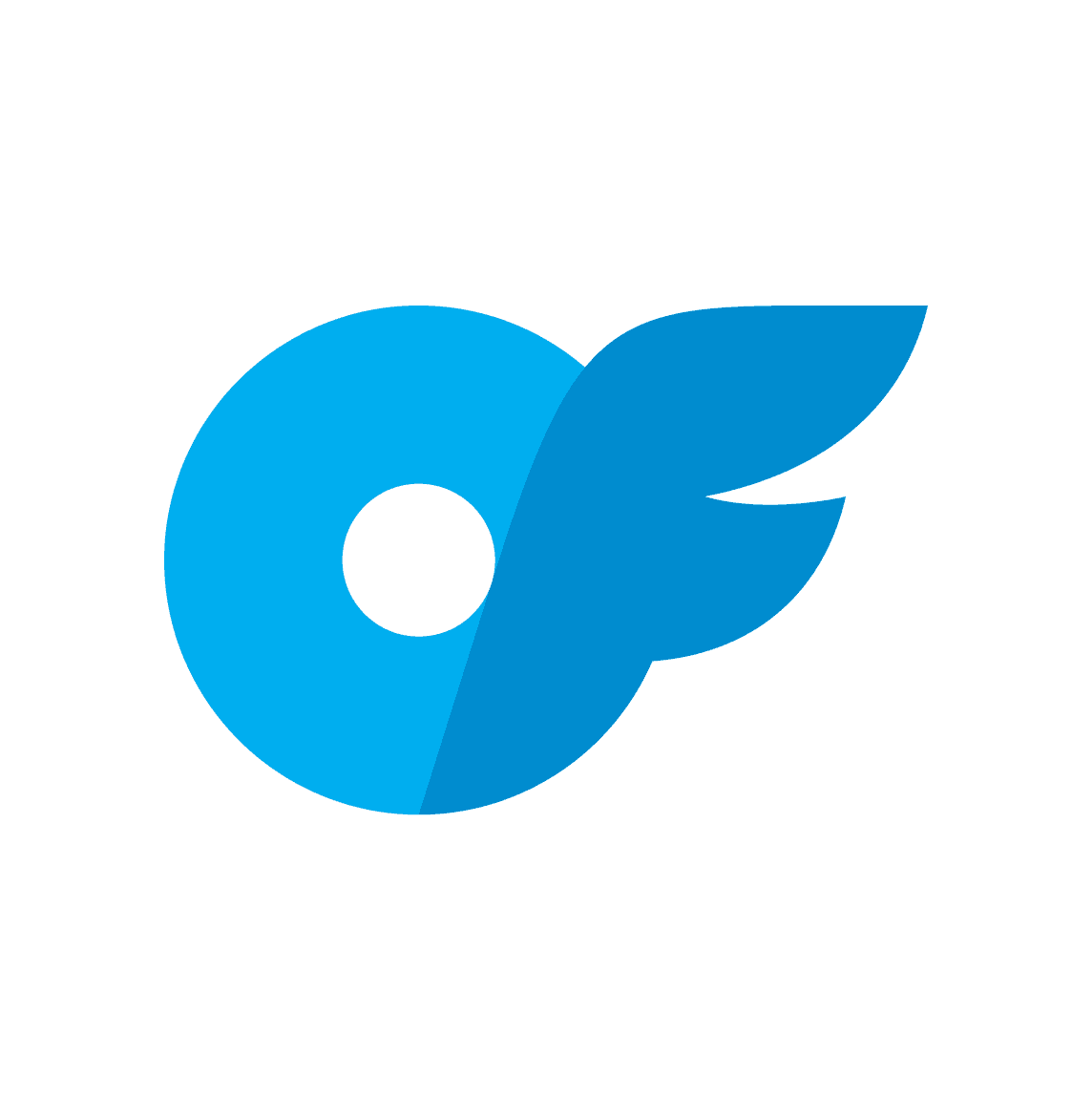 OnlyFans logo showing stylized blue OF with a wing-like F on a white background