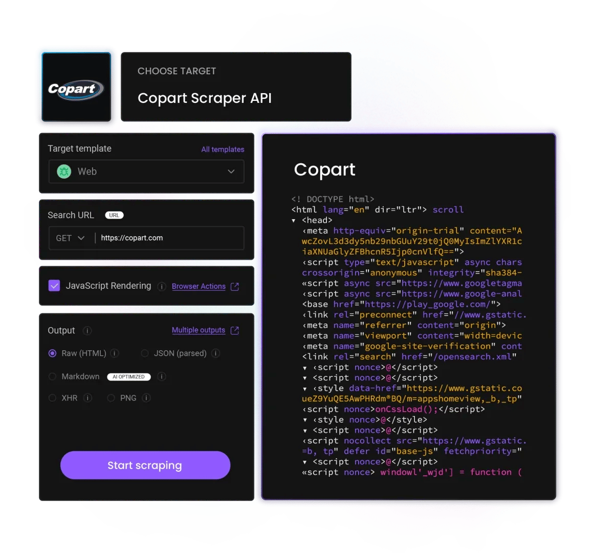 Copart Scraper API Hero