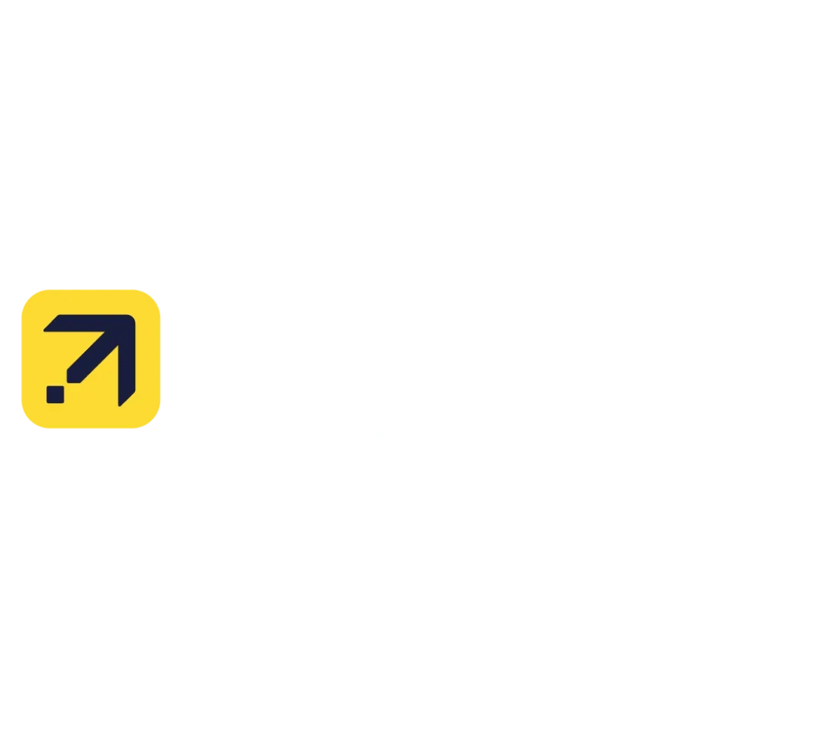 Expedia logo displaying a navy up-right arrow inside a yellow rounded square on a white background
