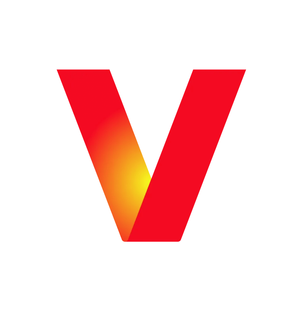 Verizon V logo shaped as a red V with yellow gradient glow centered on a white background