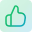 A vibrant green and blue gradient thumbs-up icon representing approval.