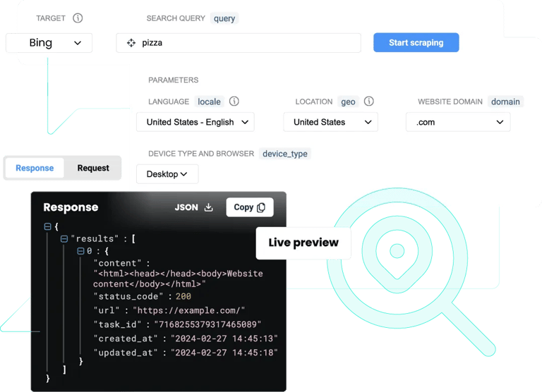 Bing 抓取 API - 通过 7 天免费测试提取 Bing 数据