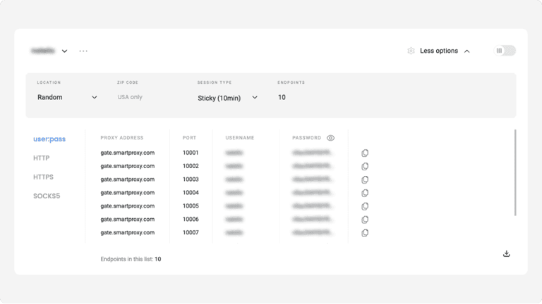 Smartproxy Endpoint generator