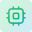 Stylized microchip icon with a green to blue gradient, representing technology or processing.